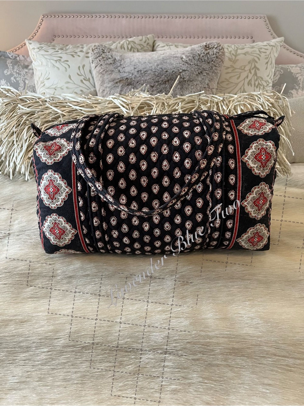 Vintage VERA BRADLEY Classic Black 2006 Medium Duffle Bag Carryon Travel USA